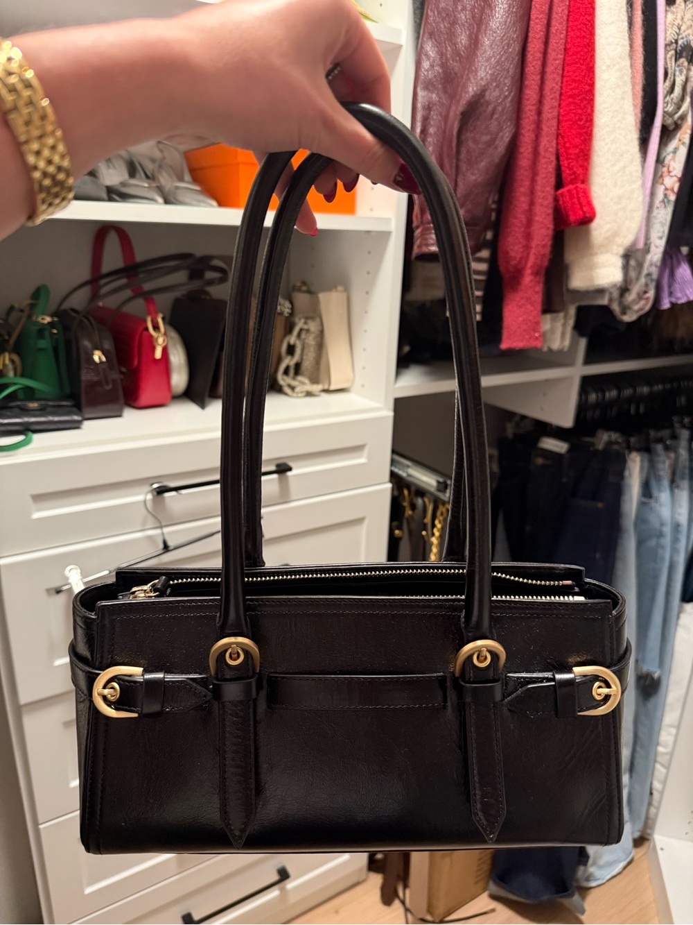 Reformation Black Leather Shoulder Bag with Gold Hardware - Picture 3 of 4